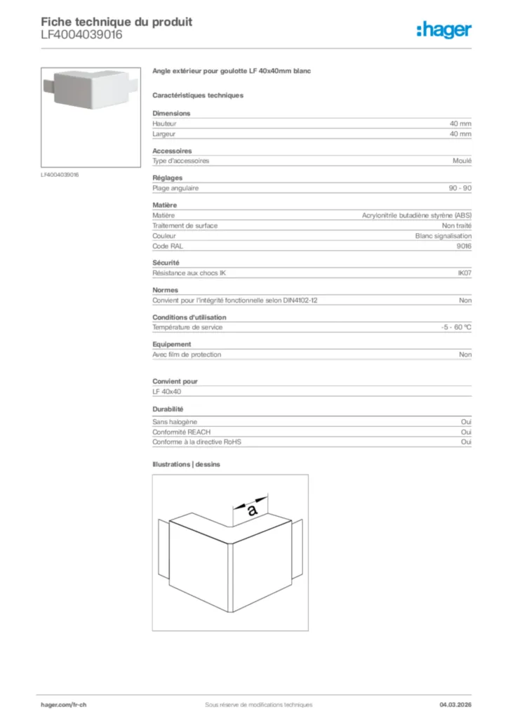 Image Hager Fiche technique du produit LF4004039016 | Hager Suisse