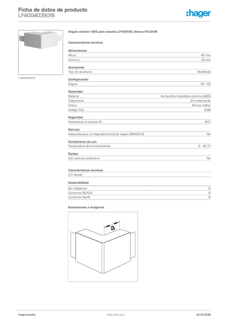 Imagen Hager Ficha de datos de producto LF4004039016 | Hager España