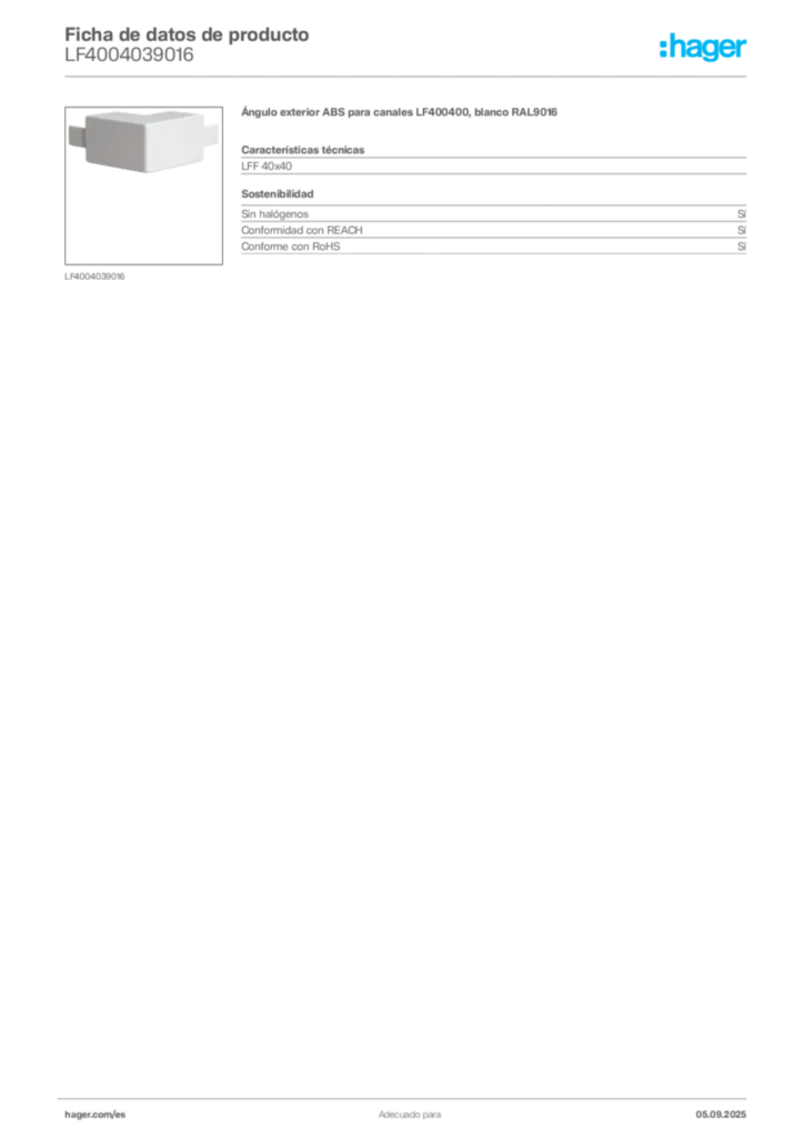 Imagen Hager Ficha de datos de producto LF4004039016 | Hager España