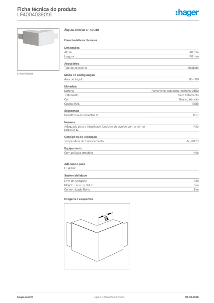 Imagem Hager Ficha técnica do produto LF4004039016 | Hager Portugal