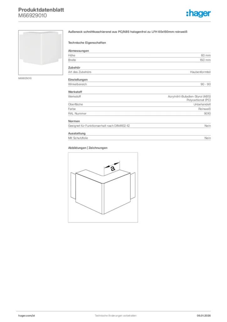 Bild Hager Produktdatenblatt M66929010 | Hager Deutschland