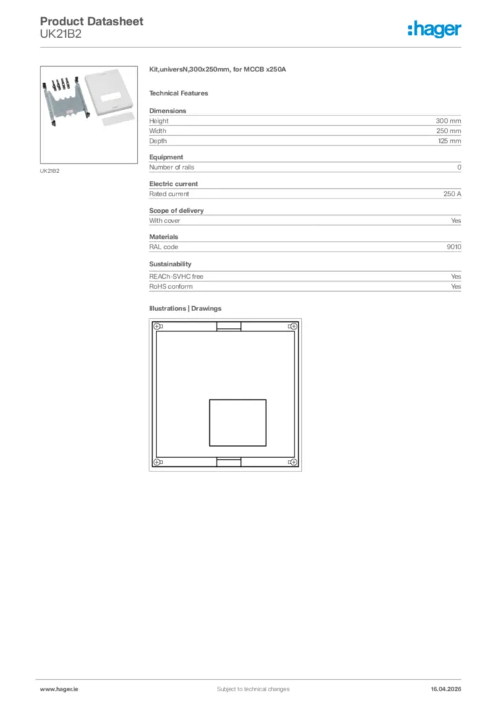 Image Hager Product data sheet UK21B2  | Hager