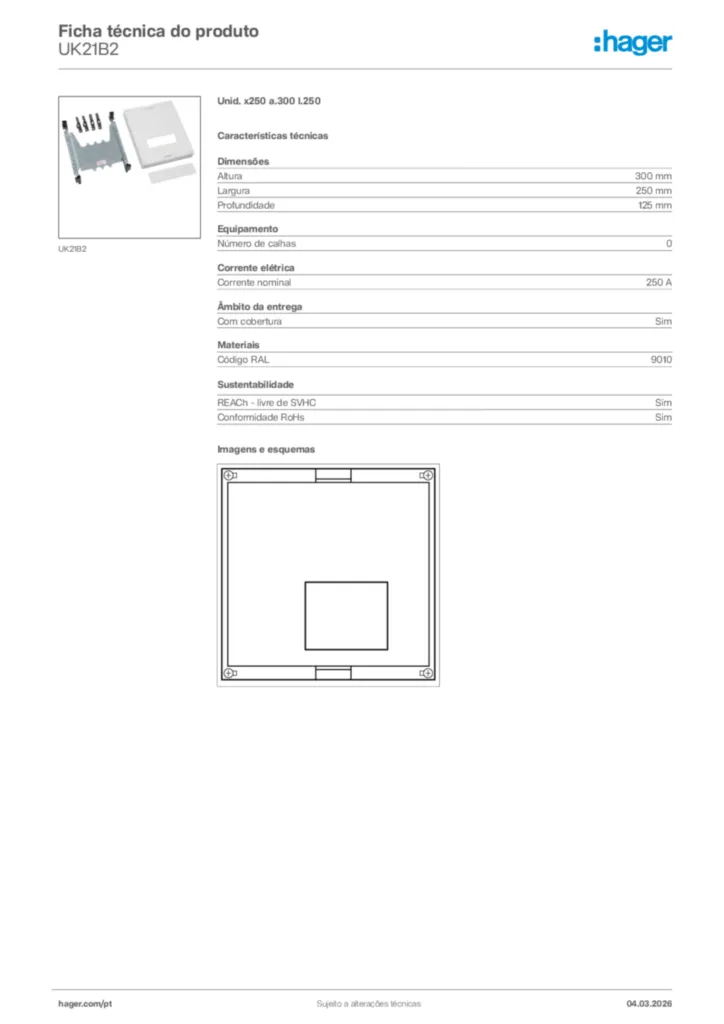 Imagem Hager Ficha técnica do produto UK21B2 | Hager Portugal