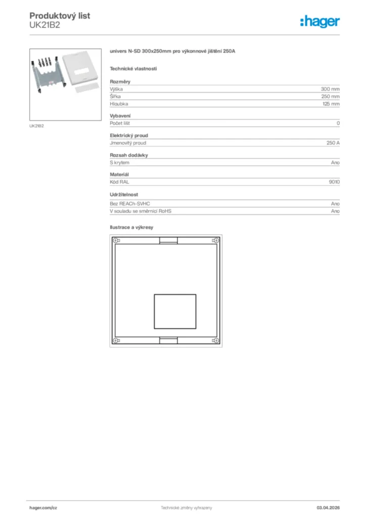 Obrázek Hager Product data sheet UK21B2 | Hager