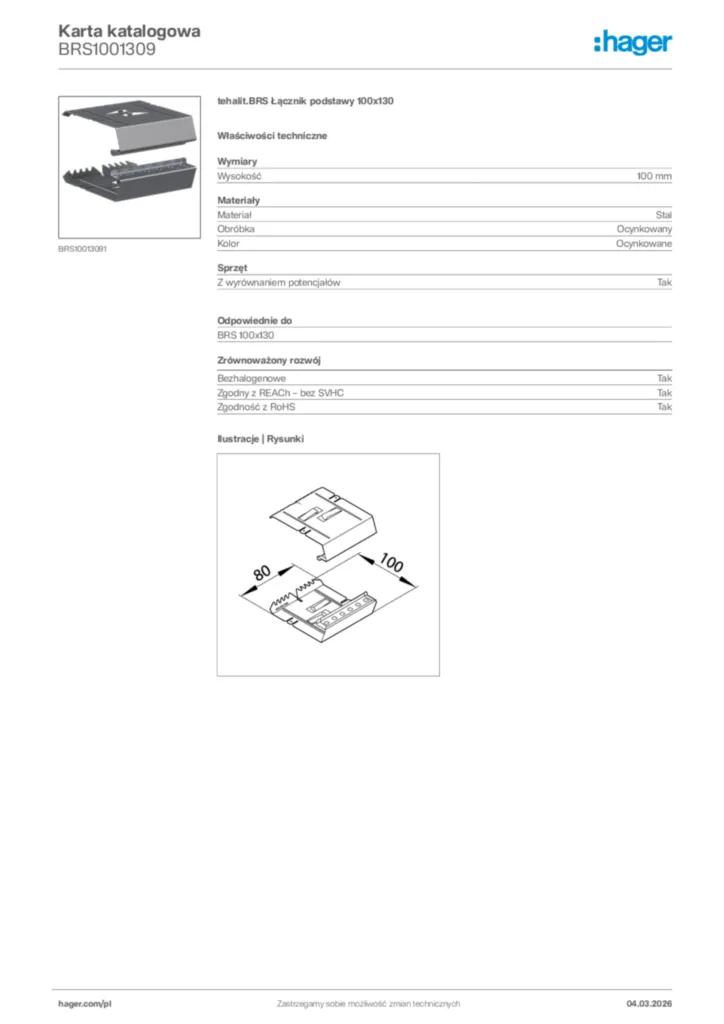 Zdjęcie Hager Karta katalogowa BRS1001309 | Hager Polska