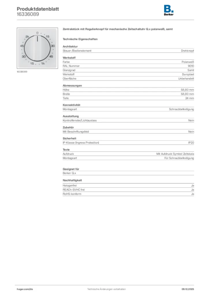 Bild Berker Produktdatenblatt 16336089 | Hager Deutschland