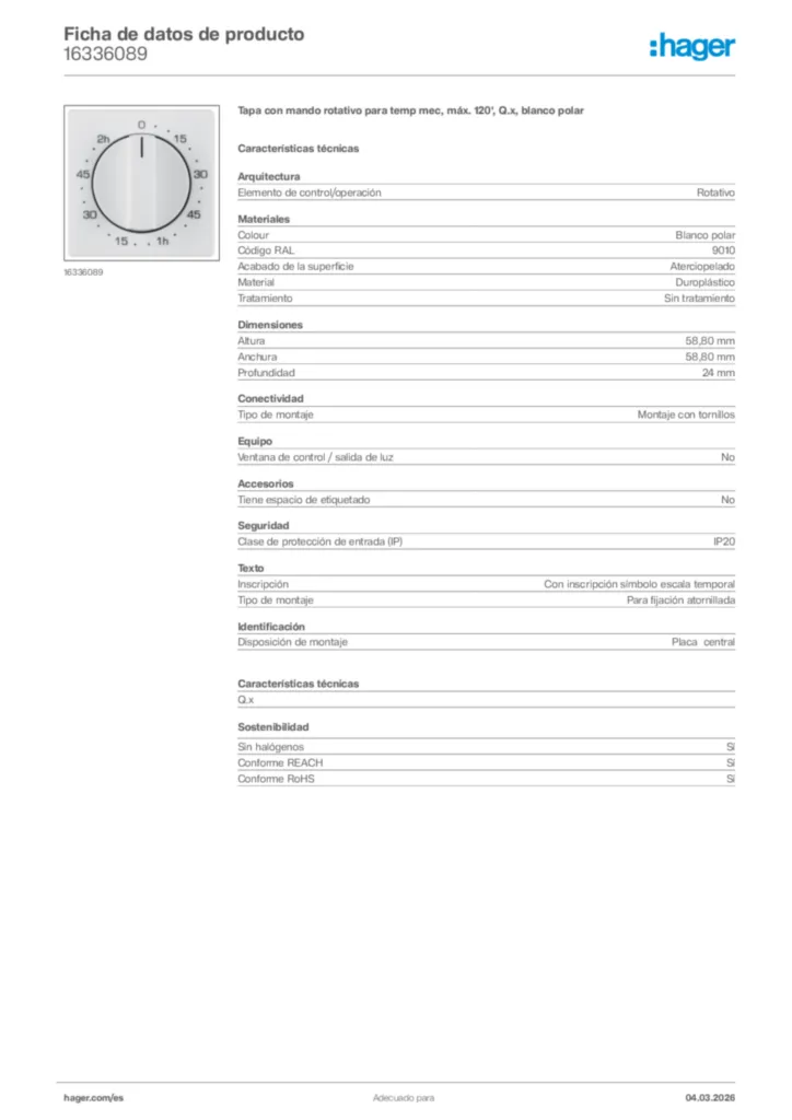 Imagen Hager Ficha de datos de producto 16336089 | Hager España