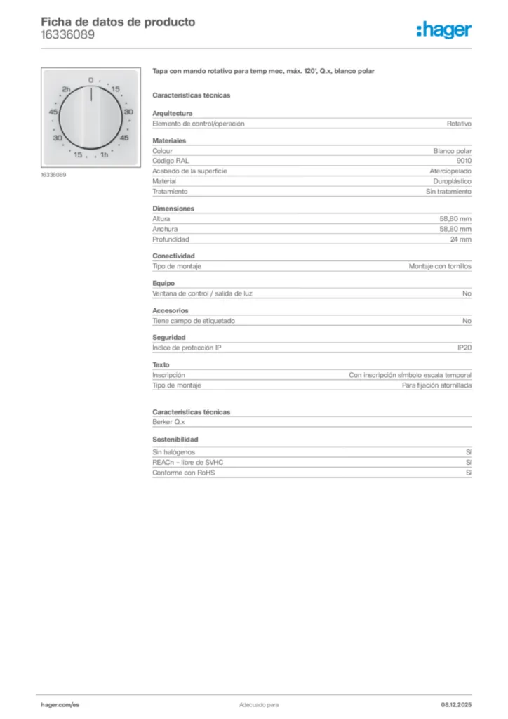 Imagen Hager Ficha de datos de producto 16336089 | Hager España