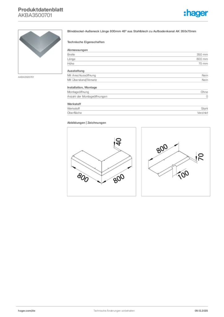Bild Hager Produktdatenblatt AKBA3500701 | Hager Deutschland