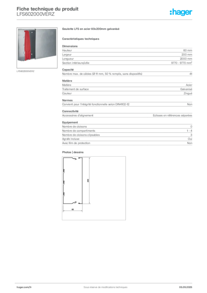 Image Hager Fiche technique du produit LFS602000VERZ | Hager France