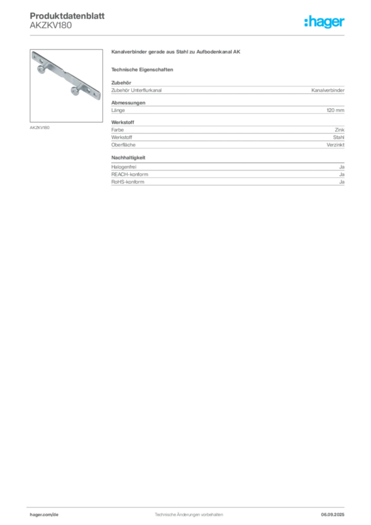 Bild Hager Produktdatenblatt AKZKV180 | Hager Deutschland