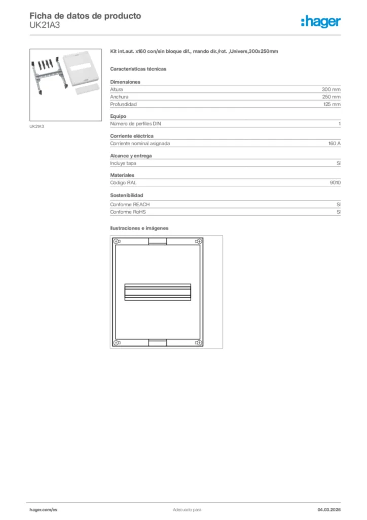 Imagen Hager Ficha de datos de producto UK21A3 | Hager España
