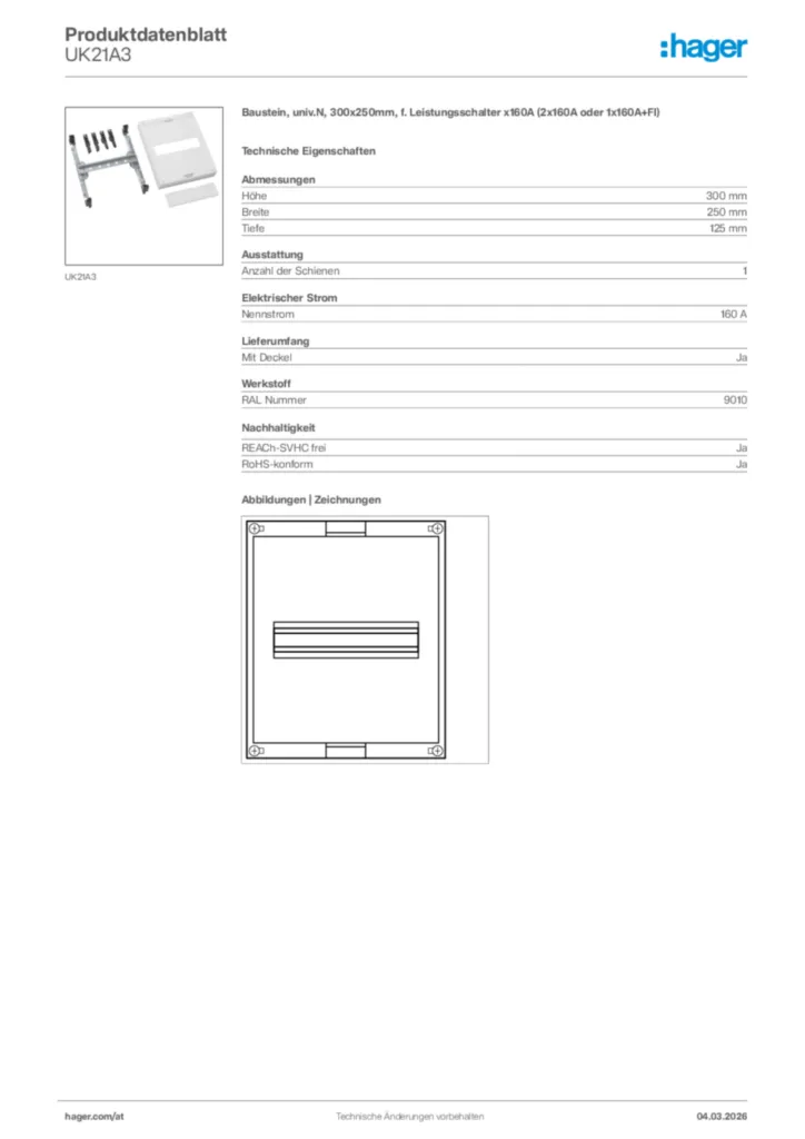 Bild Hager Produktdatenblatt UK21A3 | Hager Deutschland