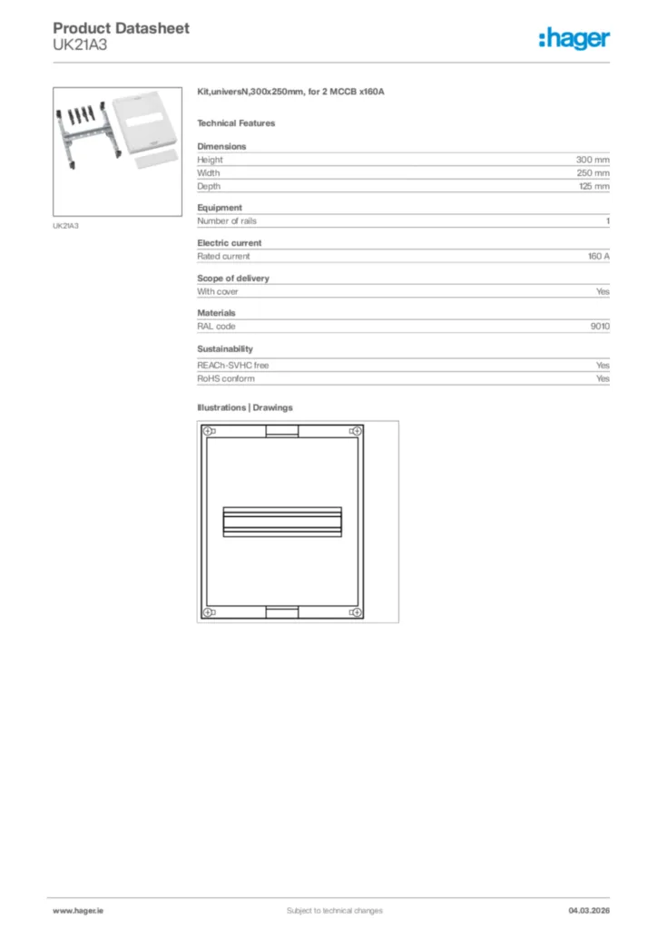 Image Hager Product data sheet UK21A3  | Hager