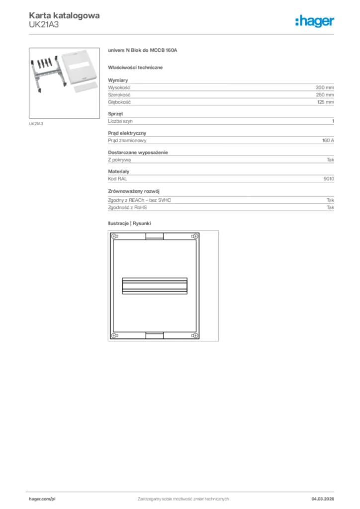 Zdjęcie Hager Karta katalogowa UK21A3 | Hager Polska