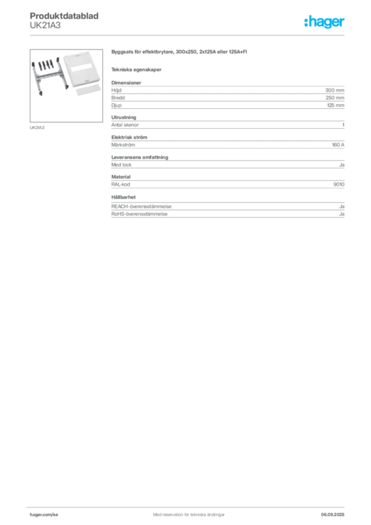 Bild Hager Produktdatablad UK21A3 | Hager Sverige