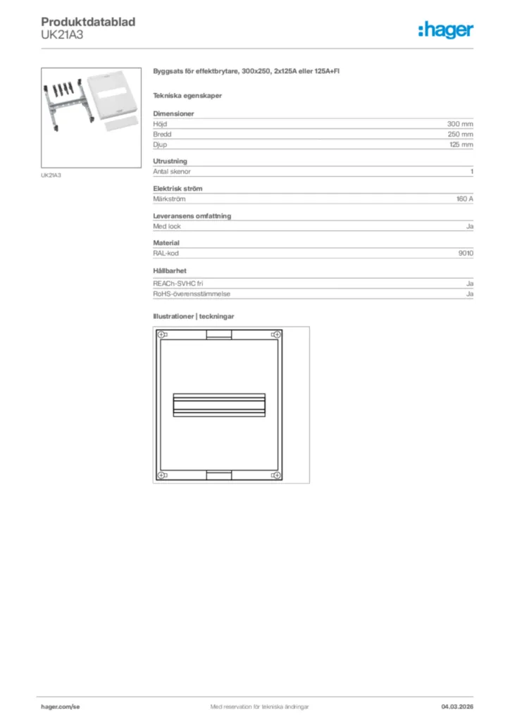 Bild Hager Produktdatablad UK21A3 | Hager Sverige