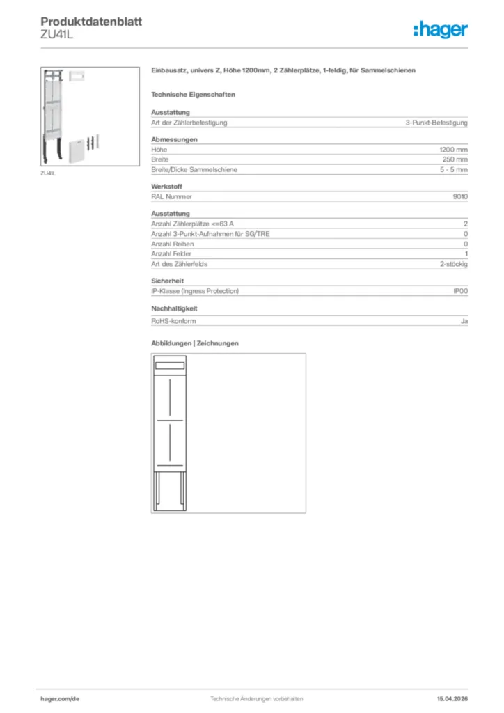 Bild Hager Produktdatenblatt ZU41L | Hager Deutschland