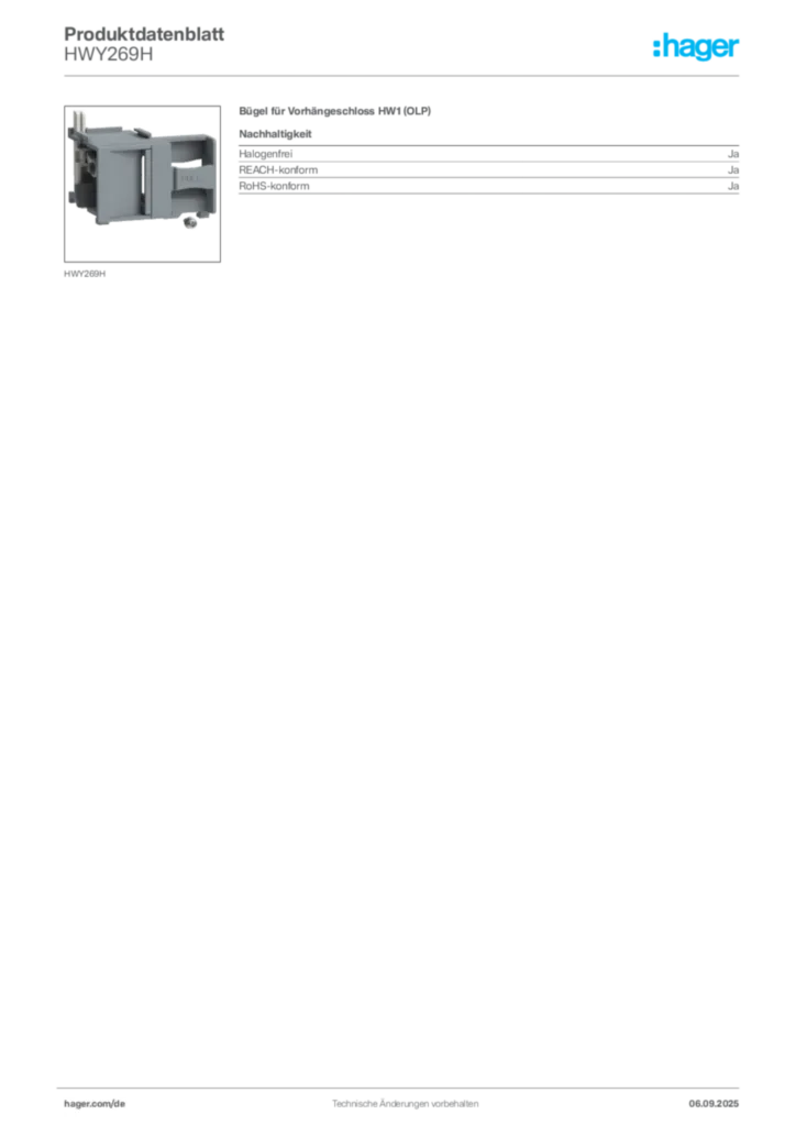 Hager Produktdatenblatt HWY269H