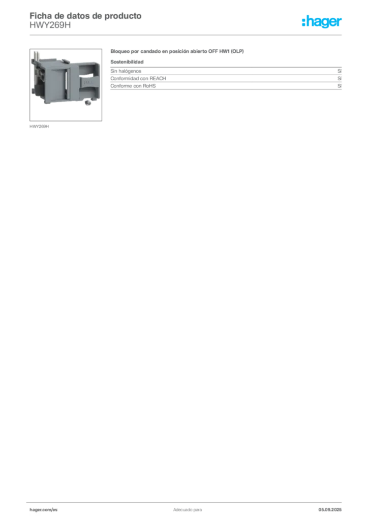 Imagen Hager Ficha de datos de producto HWY269H | Hager España