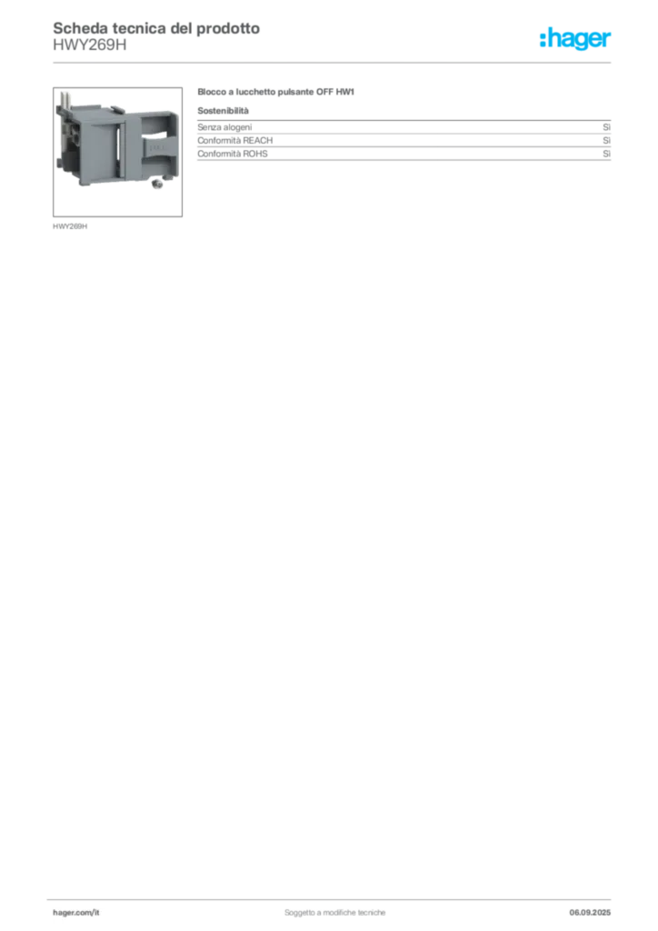 Immagine Hager Scheda tecnica del prodotto HWY269H | Hager Italia