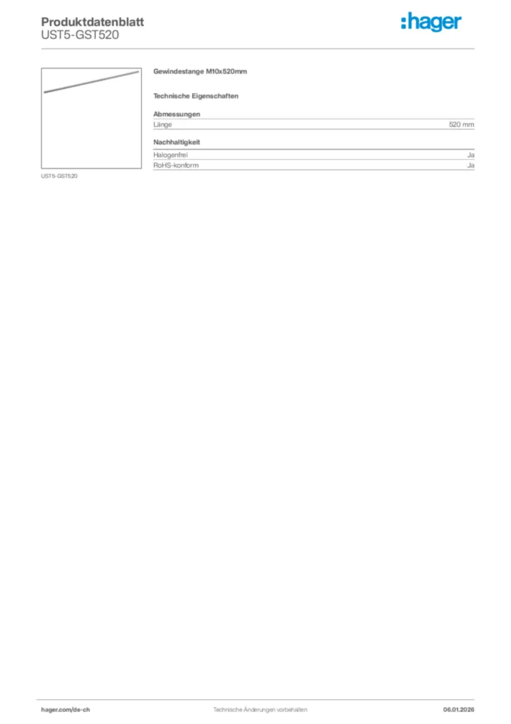 Bild Hager Produktdatenblatt UST5-GST520 | Hager Schweiz