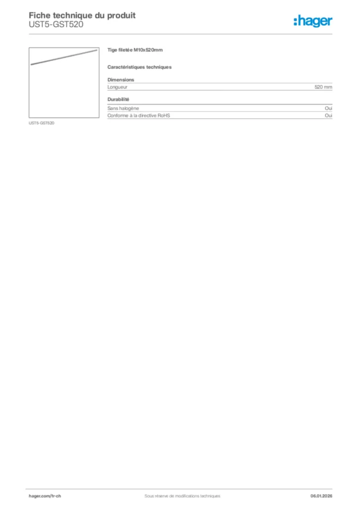 Image Hager Fiche technique du produit UST5-GST520 | Hager Suisse