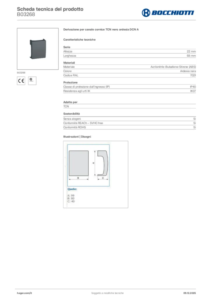 Immagine Bocchiotti Scheda tecnica del prodotto B03268 | Hager Italia