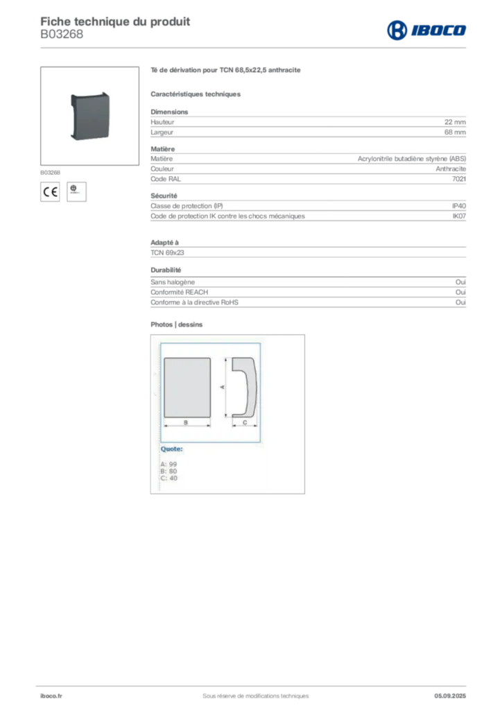 Image Iboco Fiche technique du produit B03268 | Hager France