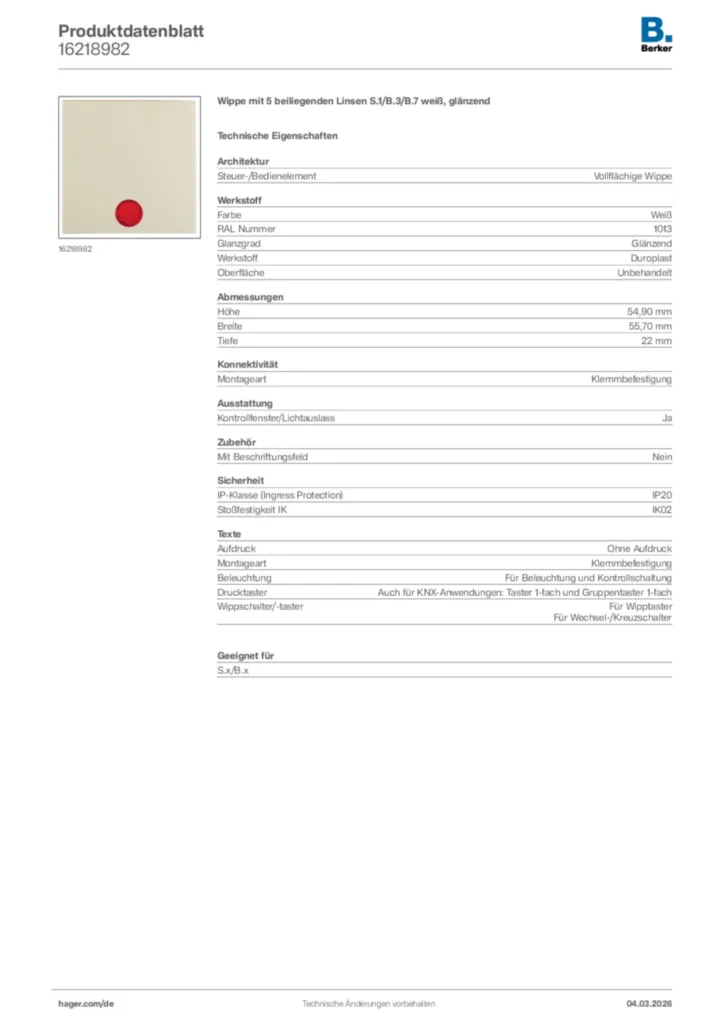 Bild Berker Produktdatenblatt 16218982 | Hager Deutschland