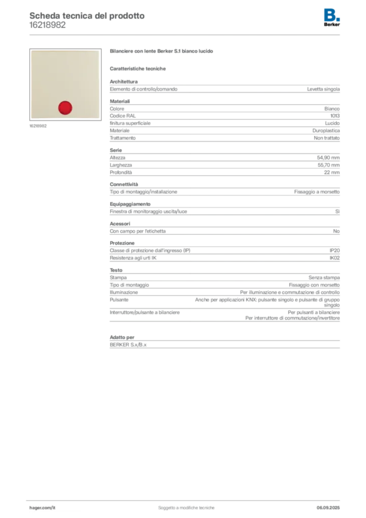 Immagine Berker Scheda tecnica del prodotto 16218982 | Hager Italia