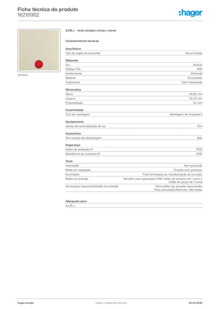 Imagem Hager Ficha técnica do produto 16218982 | Hager Portugal