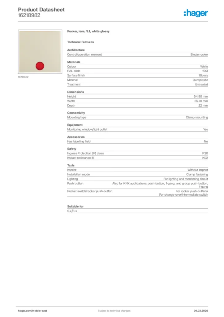 Image Hager Product data sheet 16218982  | Hager