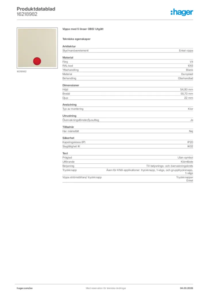 Bild Hager Produktdatablad 16218982 | Hager Sverige