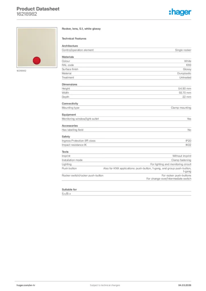 Image Hager Product data sheet 16218982  | Hager