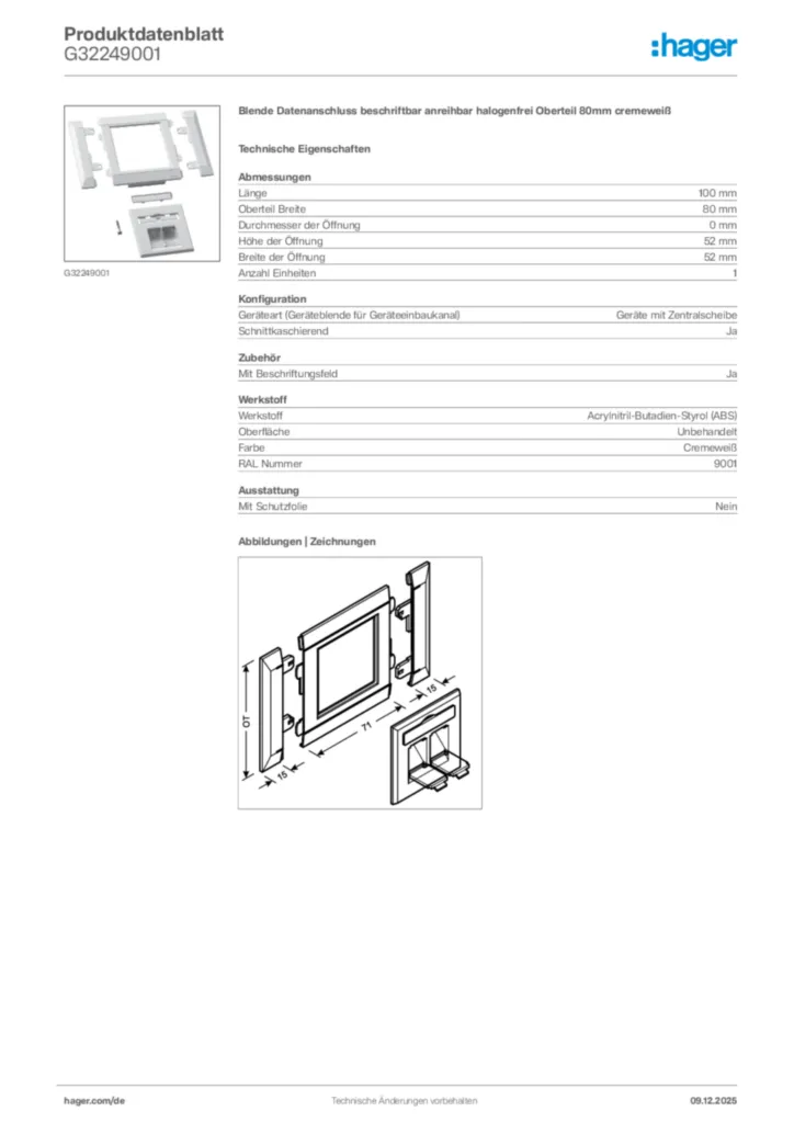 Bild Hager Produktdatenblatt G32249001 | Hager Deutschland