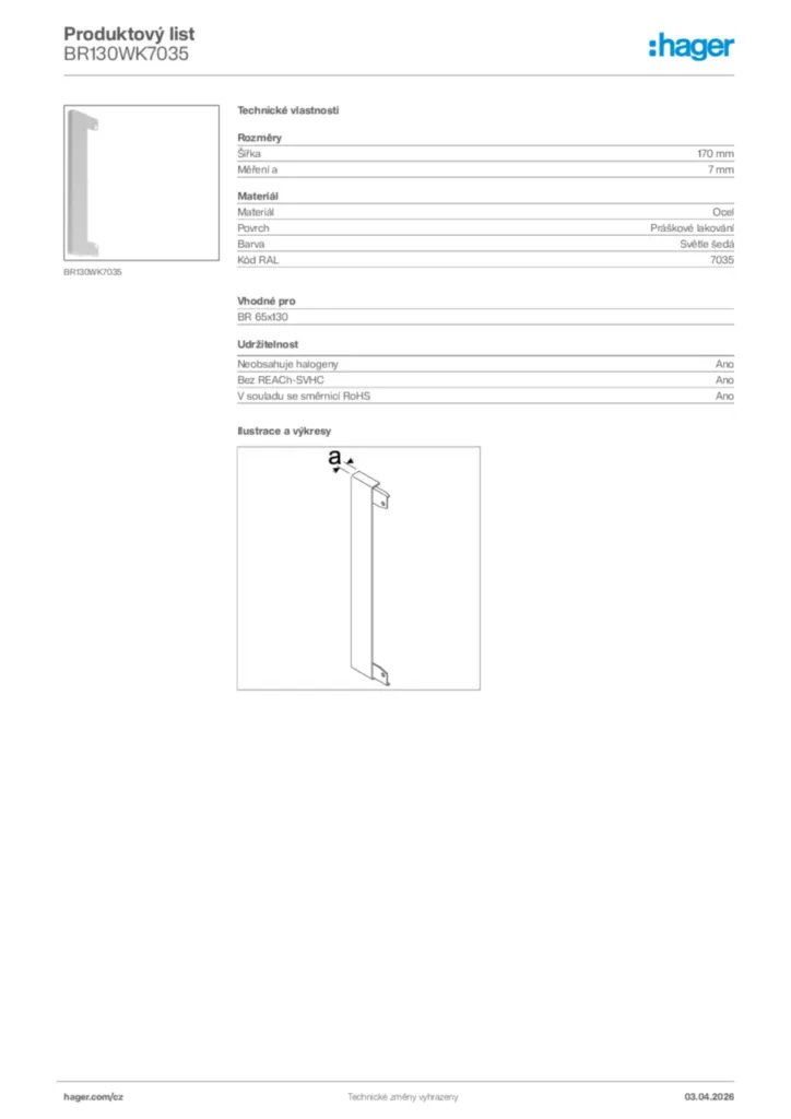 Obrázek Hager Product data sheet BR130WK7035 | Hager