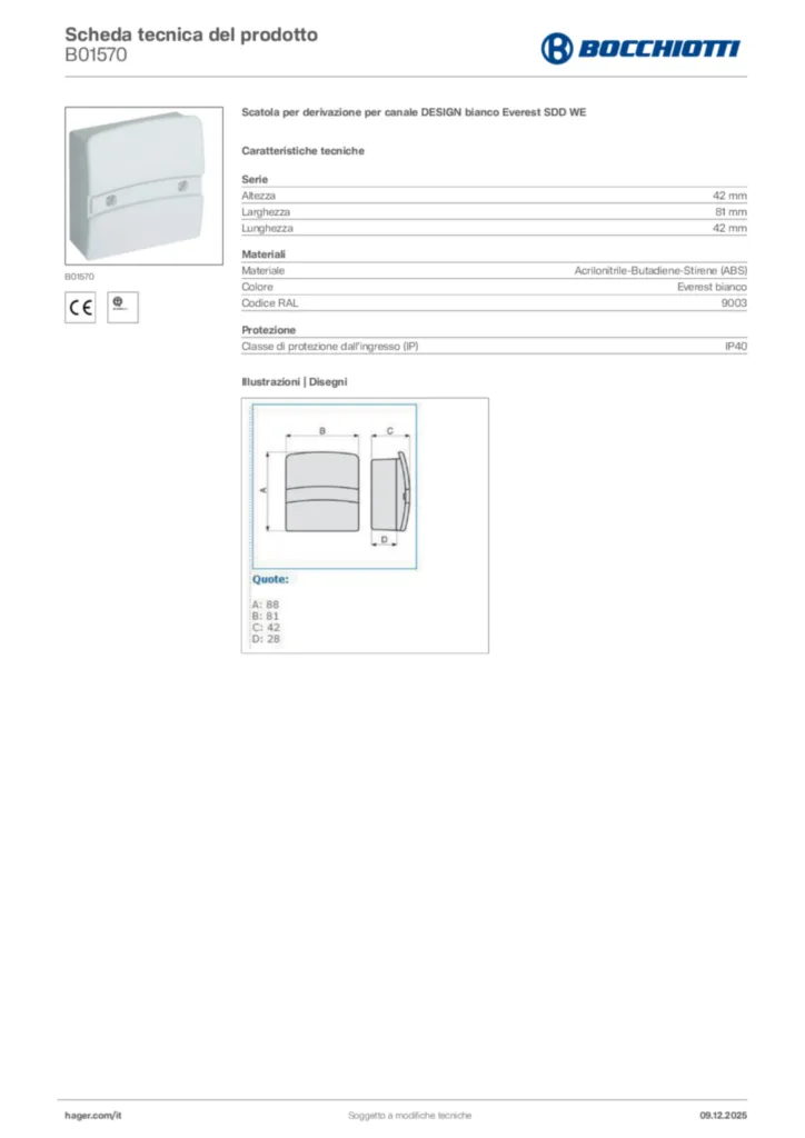 Immagine Bocchiotti Scheda tecnica del prodotto B01570 | Hager Italia