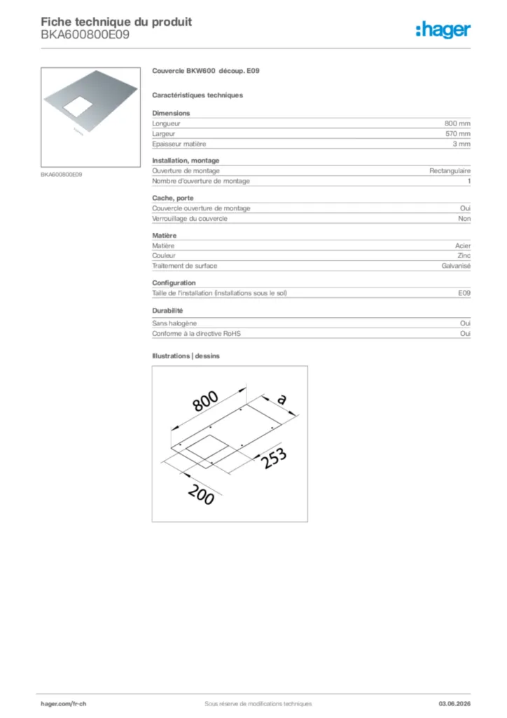 Image Hager Fiche technique du produit BKA600800E09 | Hager Suisse