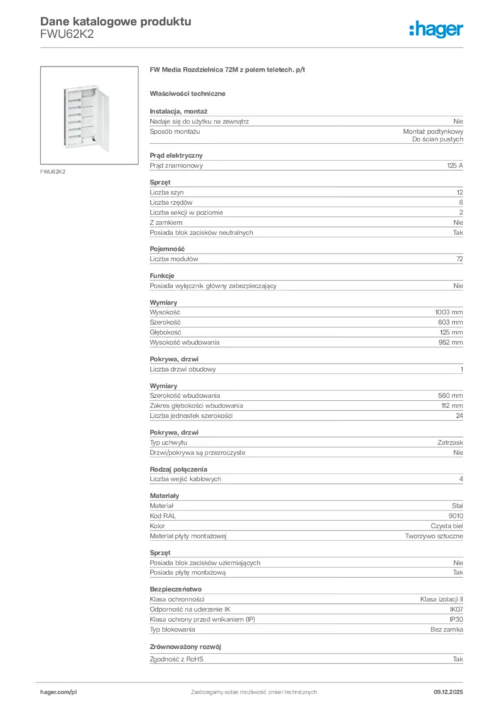 Zdjęcie Hager Dane katalogowe produktu FWU62K2 | Hager Polska