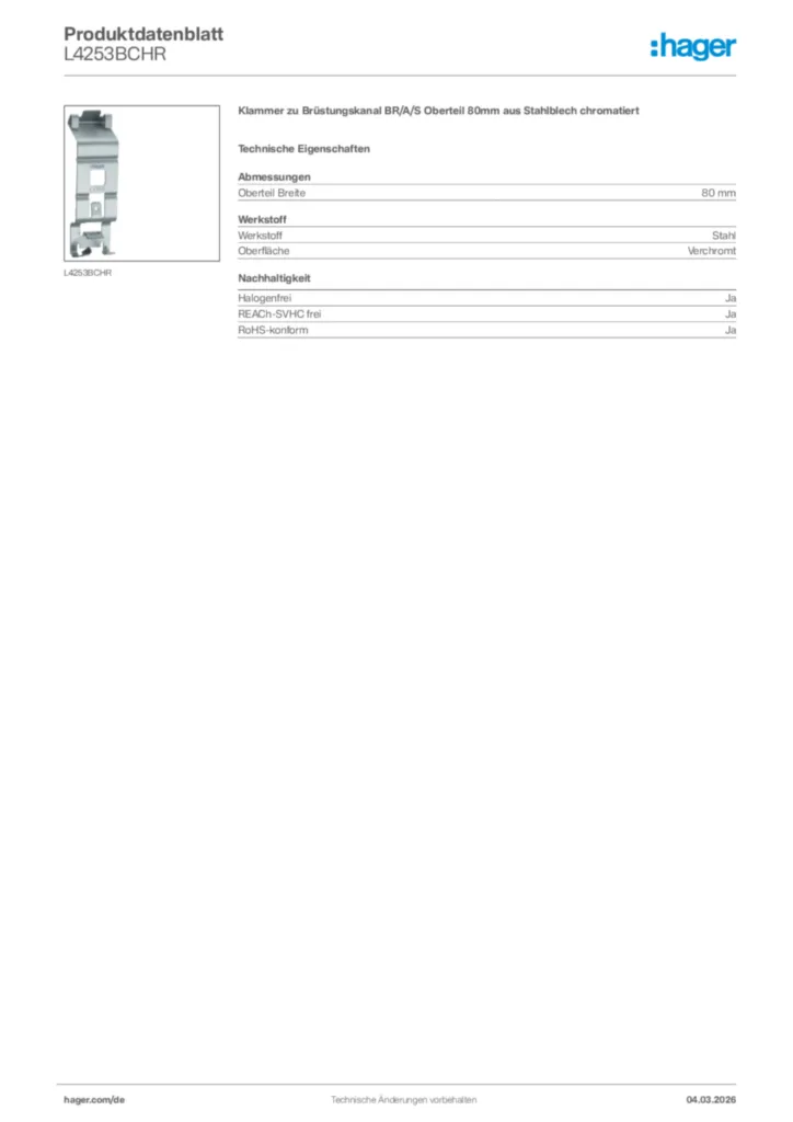 Bild Hager Produktdatenblatt L4253BCHR | Hager Deutschland