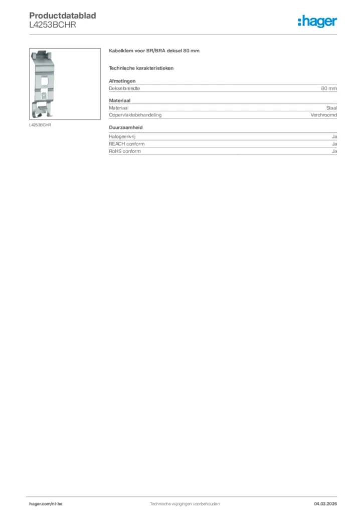 Afbeelding Hager Productdatablad L4253BCHR | Hager Belgium