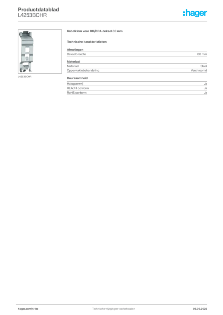Afbeelding Hager Productdatablad L4253BCHR | Hager Belgium