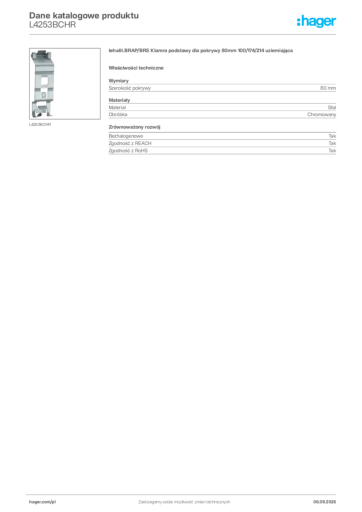 Zdjęcie Hager Dane katalogowe produktu L4253BCHR | Hager Polska