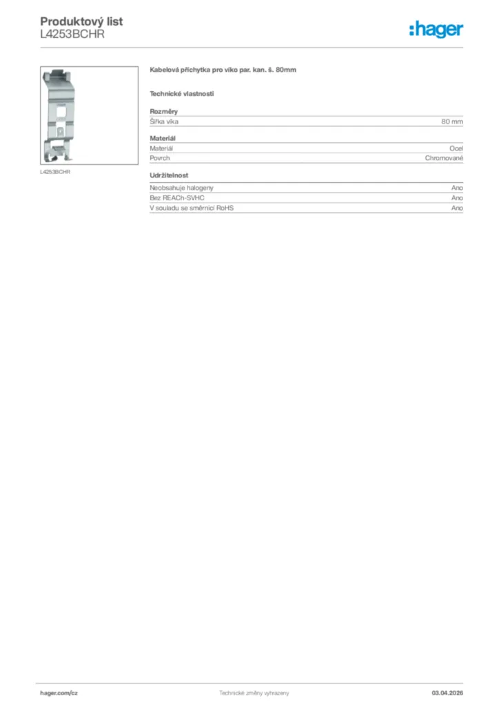 Obrázek Hager Product data sheet L4253BCHR | Hager