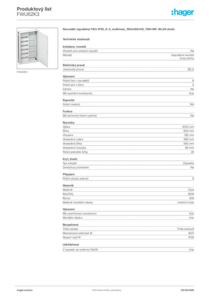 Obrázek Hager Produktový list FWU62K3 | Hager