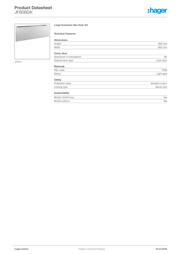 Image Hager Product data sheet JF806DK  | Hager