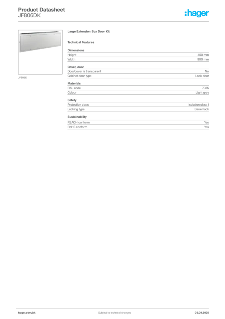Image Hager Product data sheet JF806DK  | Hager