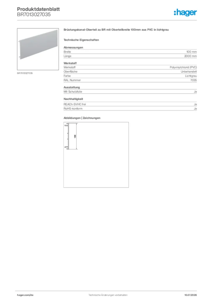 Bild Hager Produktdatenblatt BR7013027035 | Hager Deutschland