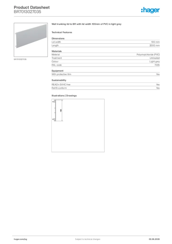 Image Hager Product data sheet BR7013027035  | Hager